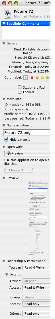 A picture of the get info window in Mac OS X